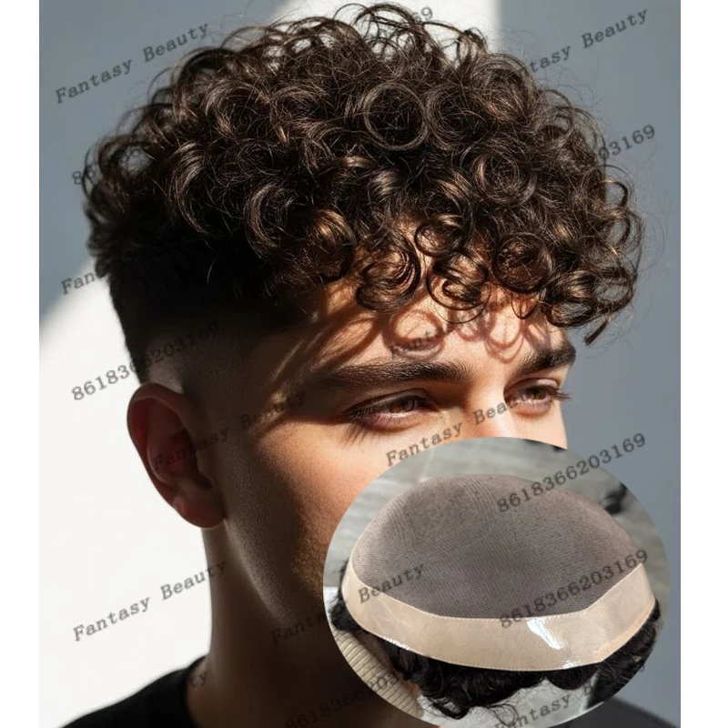 

# 4 светло-коричневых европейских мужских индийских человеческих волос 18 мм, вьющиеся шиньоны, прочные натуральные волосы, плотность света, афро-черные мужские парики