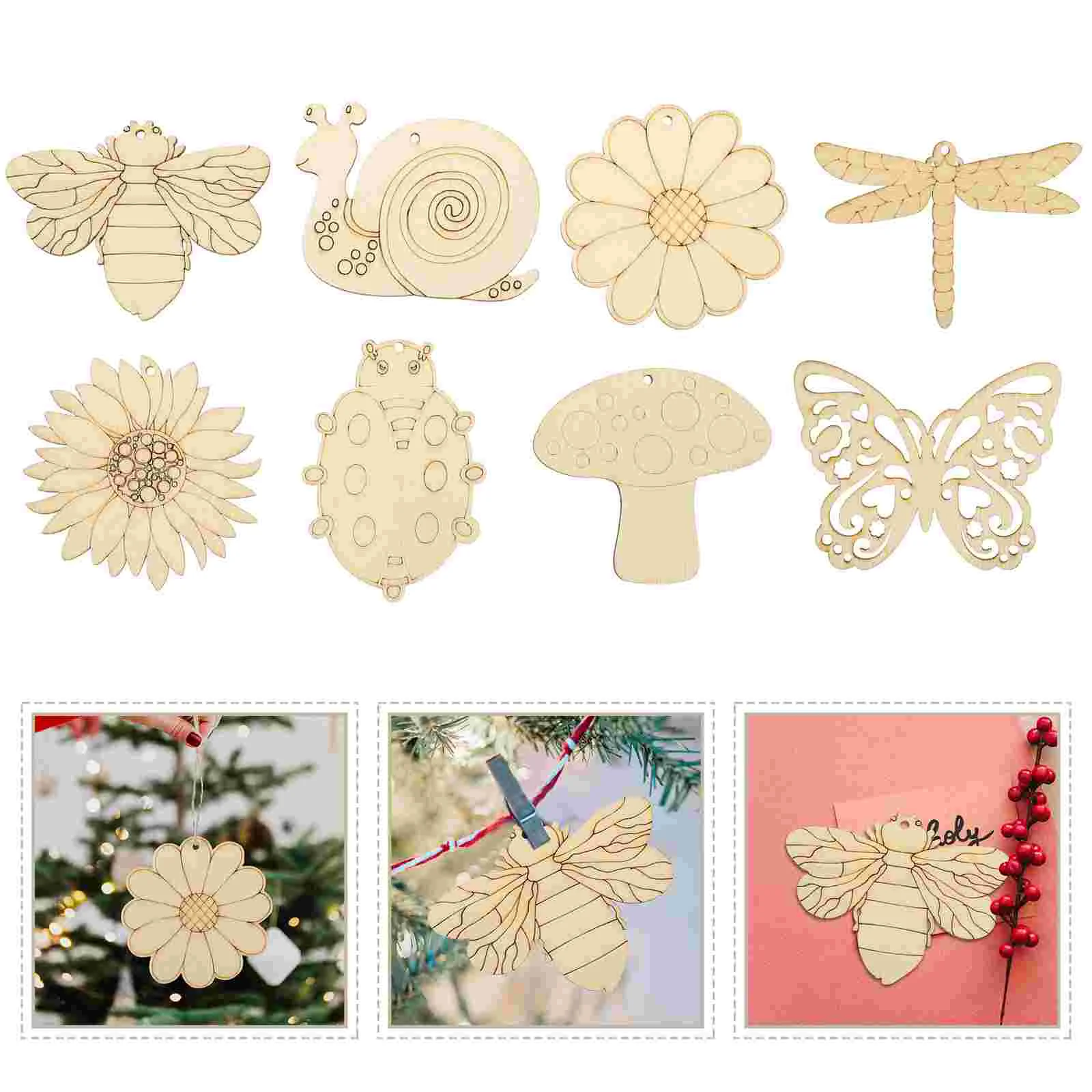 

80 Pcs Blank Wood Chips Spring Shape Wooden Slices Craft Projects Unfinished Hollow Home Oil Brushes Writing Safe Natural