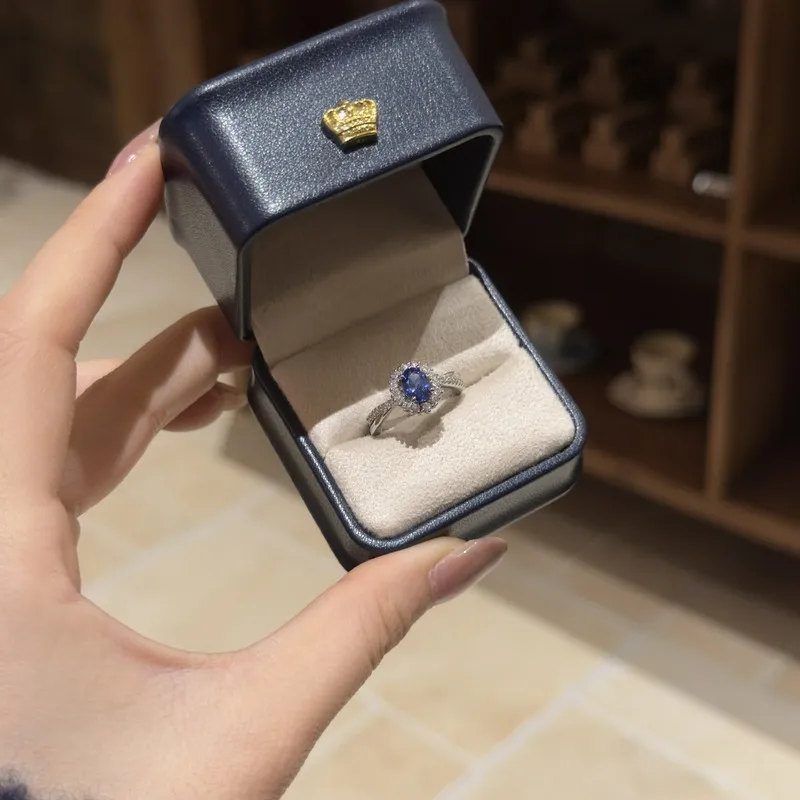 925 sterling silver new simple, light luxury, fresh blue zircon open ring, women's niche, high-end, luxurious, versatile jewelry
