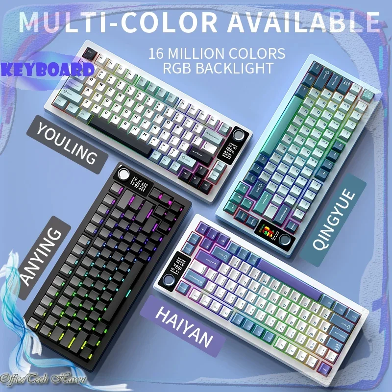 

Langtu LT75 Mechanical Keyboard - Wireless Bluetooth, Gasket Mounting, RGB LED Screen, Customized Keyboard Accessory for PC