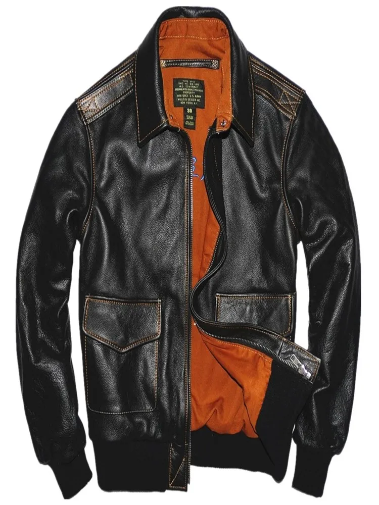 

Men's A2 Bomber Leather Jacket Top Gun Avaitor Cowhide Air Force Plus Size Short America Retro Military Style Coat