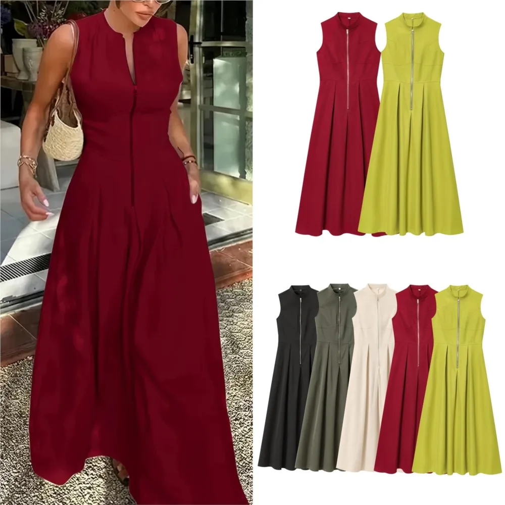 

Commuting Dresses For Woman Party Wedding A-line Dress Vestidos Temperament Office Sleeveless Solid Color Slim Tighten The Waist