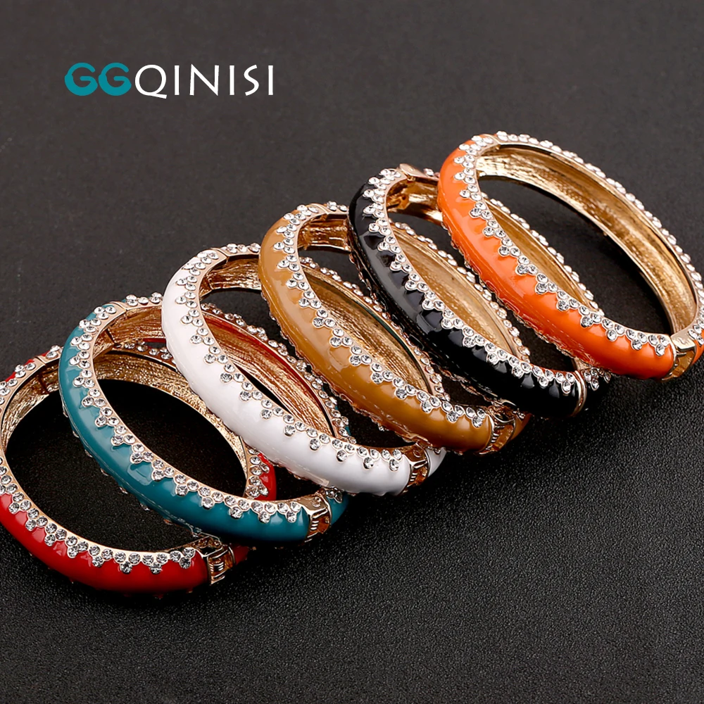 

GGQINISI 10 Colors Available Personalized Lady's Enameled Cuff Bracelets Statement Luxury Bangle for Gilrs Women Fashion Bangles