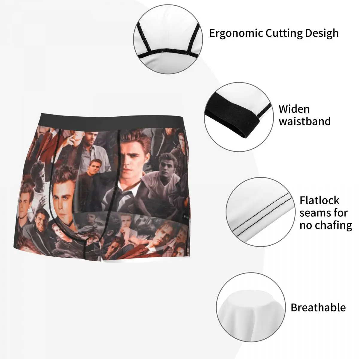 Stefan Salvatore The Vampire Diaries TV Show Underwear Breathable Damon Salvatore Boxer Briefs Shorts Panties Soft Underpants