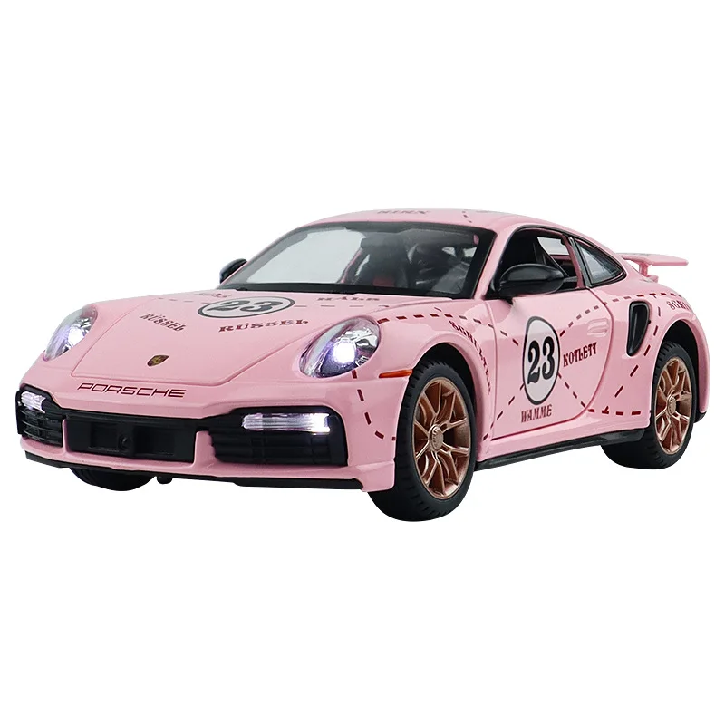 1:24 911 Alloy Sports Car Model Pink Simulation Luxury Ornament Girls Collectible Toy Vehicle Birthday Gift