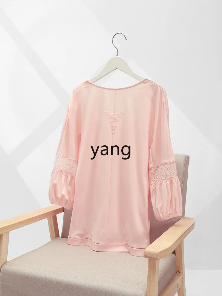 LMM spring and summer women's cotton pajamas set court style lace edge pullover loungewear