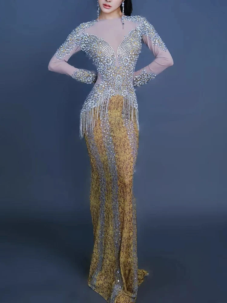 High Quality Rhinestone Elastic Color Blocked Printed Dress 2025 New Fashion Custom Women'S Clothing