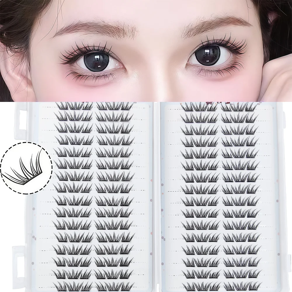 Libro de pestañas de lágrimas azules de gran capacidad para principiantes, 32 filas, simulación natural, un solo grupo, rizador, hoja pequeña y delgada, párpado segmentado