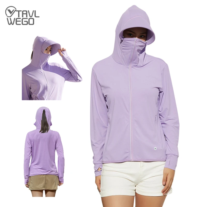 TRVLWEGO Long Sleeve Hoody Shirt Summer Women Sun UV Protection Quick Dry Clothing Men Hooded Jacket Thin Beach Sweatshirt