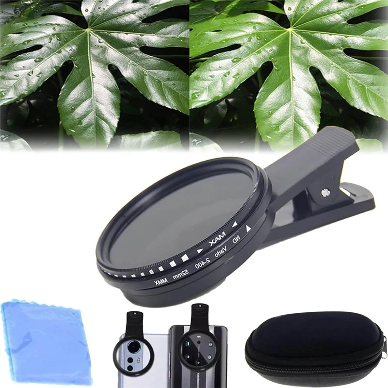 1 Set Solar Eclipse Phone Filter 52Mm Camera Lens Filter ND 2-400 Smartphone Lens Filter With Clip Lens Cap Durable Easy Install