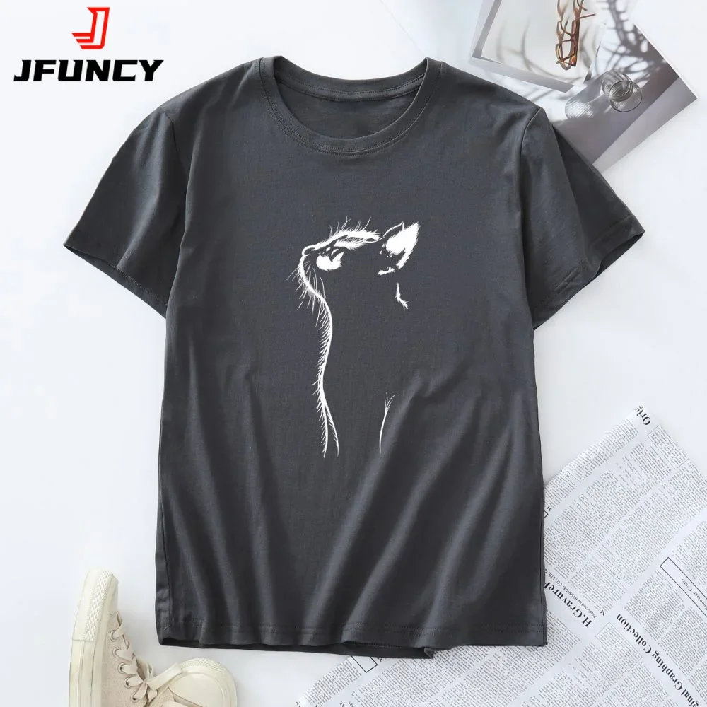 

Oversize T-shirt Short Sleeve Tees 100% Cotton Women's Top Summer Women Clothing Fashion Cat Graphic T Shirts Female Tshirt