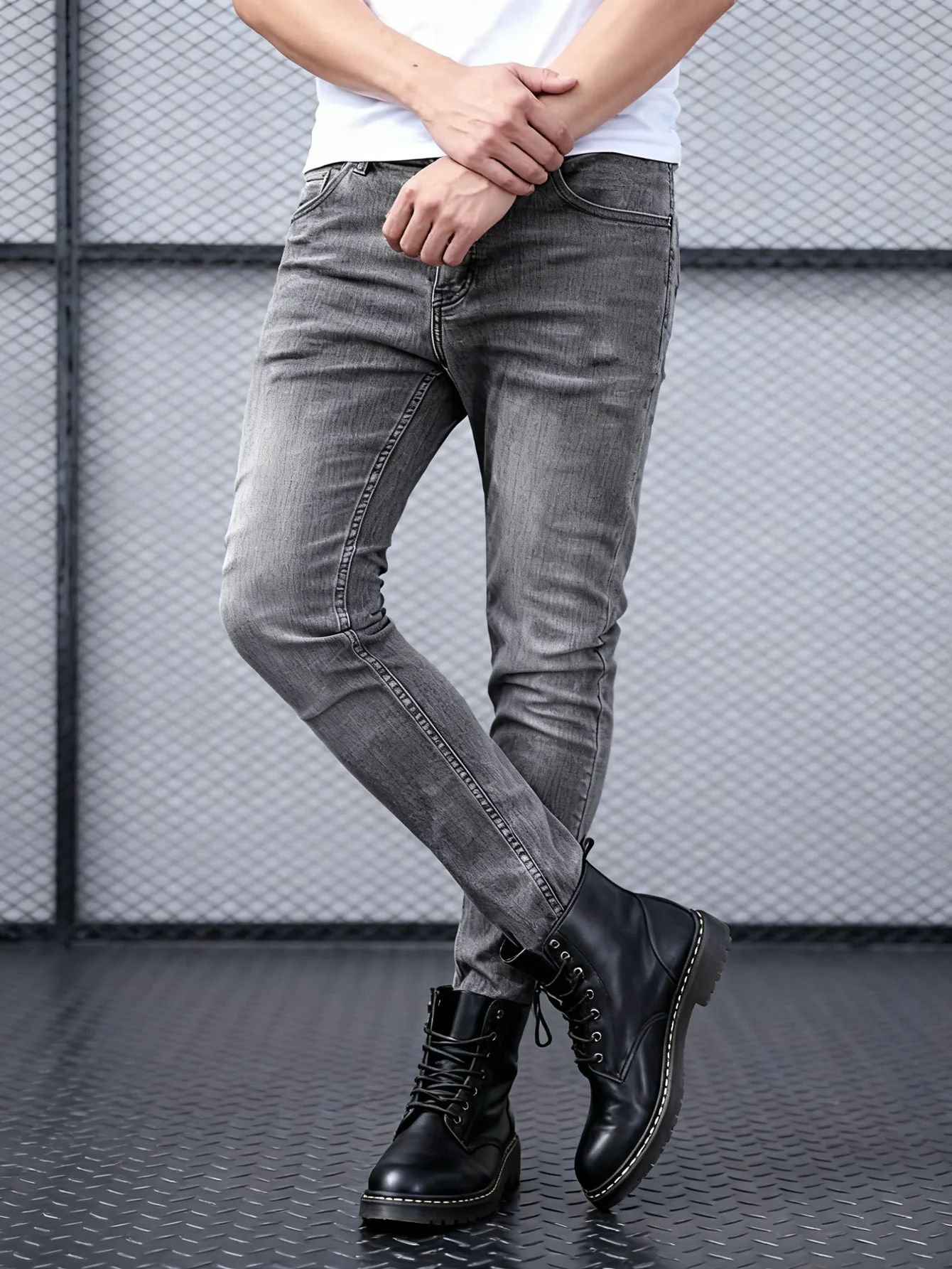

Hip-hop Gray Y2K Drip Men's Slim Jeans Pants Original Trendy Denim Trousers No accessories or belts included