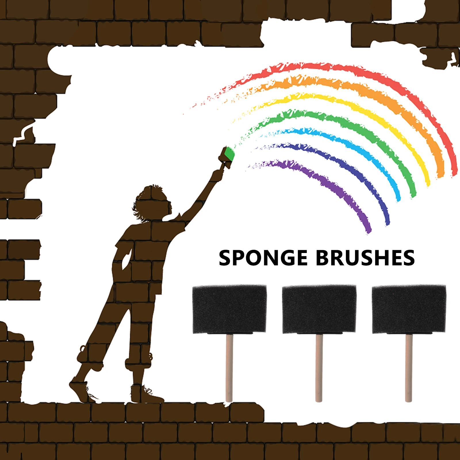 

20 Pcs Wooden Handle Sponge Brush Paint Brushes for Staining Small Painting Child