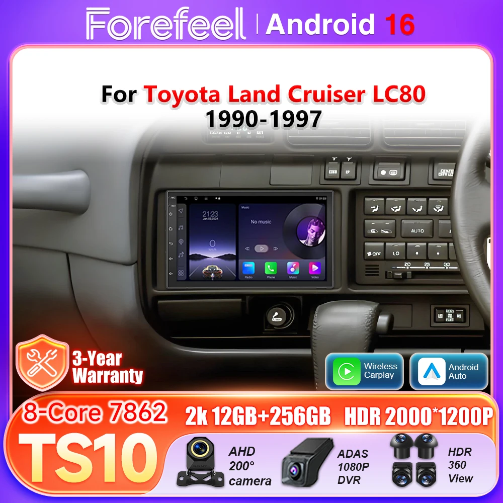 Android 16 Autoradio For Toyota Land Cruiser LC80 1990 - 1997 Wireless Carplay Video Multimedia Player GPS Navigation BT Screen