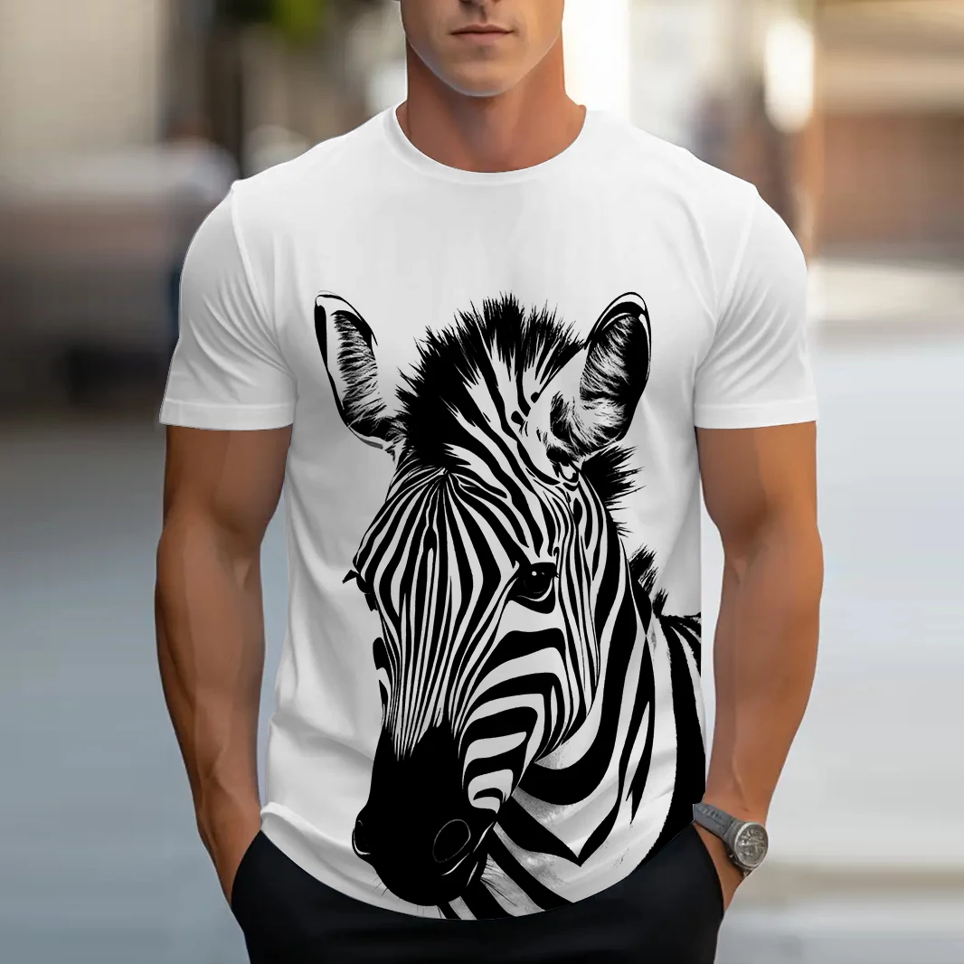 Neues Sommer-Herren-T-Shirt, kurzärmelig, gerade Schulter, Rundhalsausschnitt, Herren-Zebra-Muster, modisch, einfach, lässig