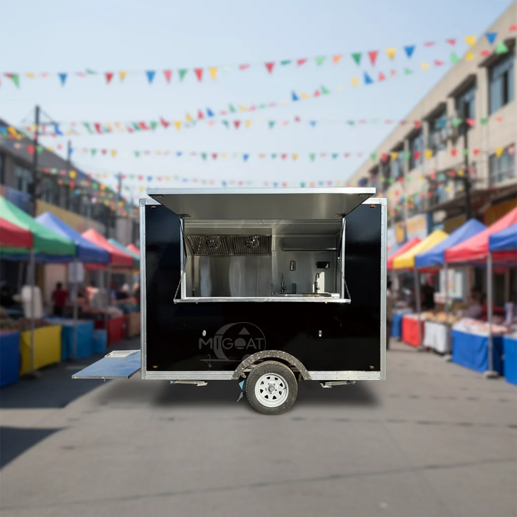 

Мобильный фудтрак из стекловолокна с черным корпусом, настраиваемый под заказ, для коммерческого кейтеринга и розничной торговли, для продажи закусок