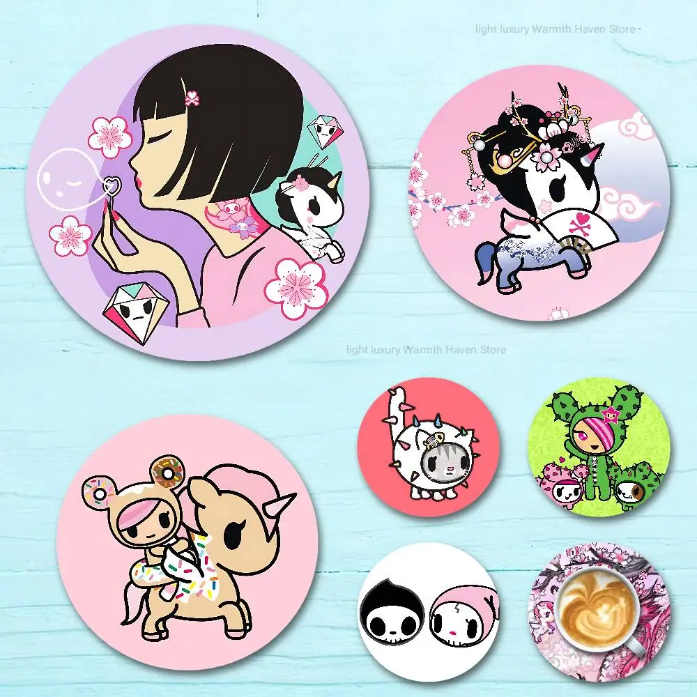

T-TokidokiS-S Girl Heat Resistant Round Wooden Coasters Non-slip Drink Cafe Decoration 2D Flat Color Print Coasters