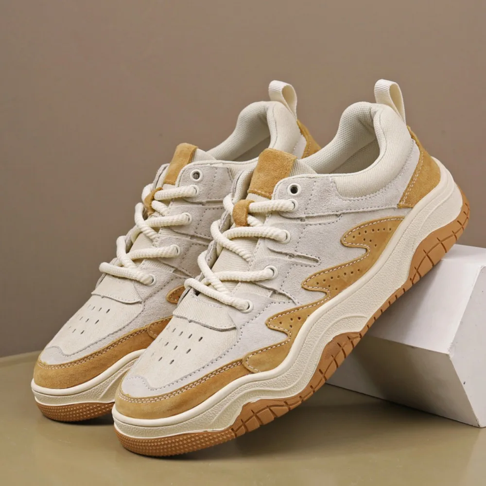

Men's Casual Colorblock Skate Shoes Breathable Suede Leather Sneakers Non-slip Streetwear Shoes