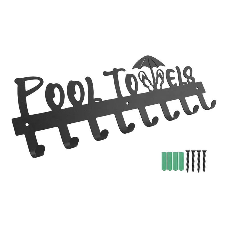 رف مناشف A21I-Pool مع 8 خطافات، حامل مناشف مثبت على الحائط للاستخدام الخارجي أو الحمام، شماعة منشفة لتعليق أردية الحمام