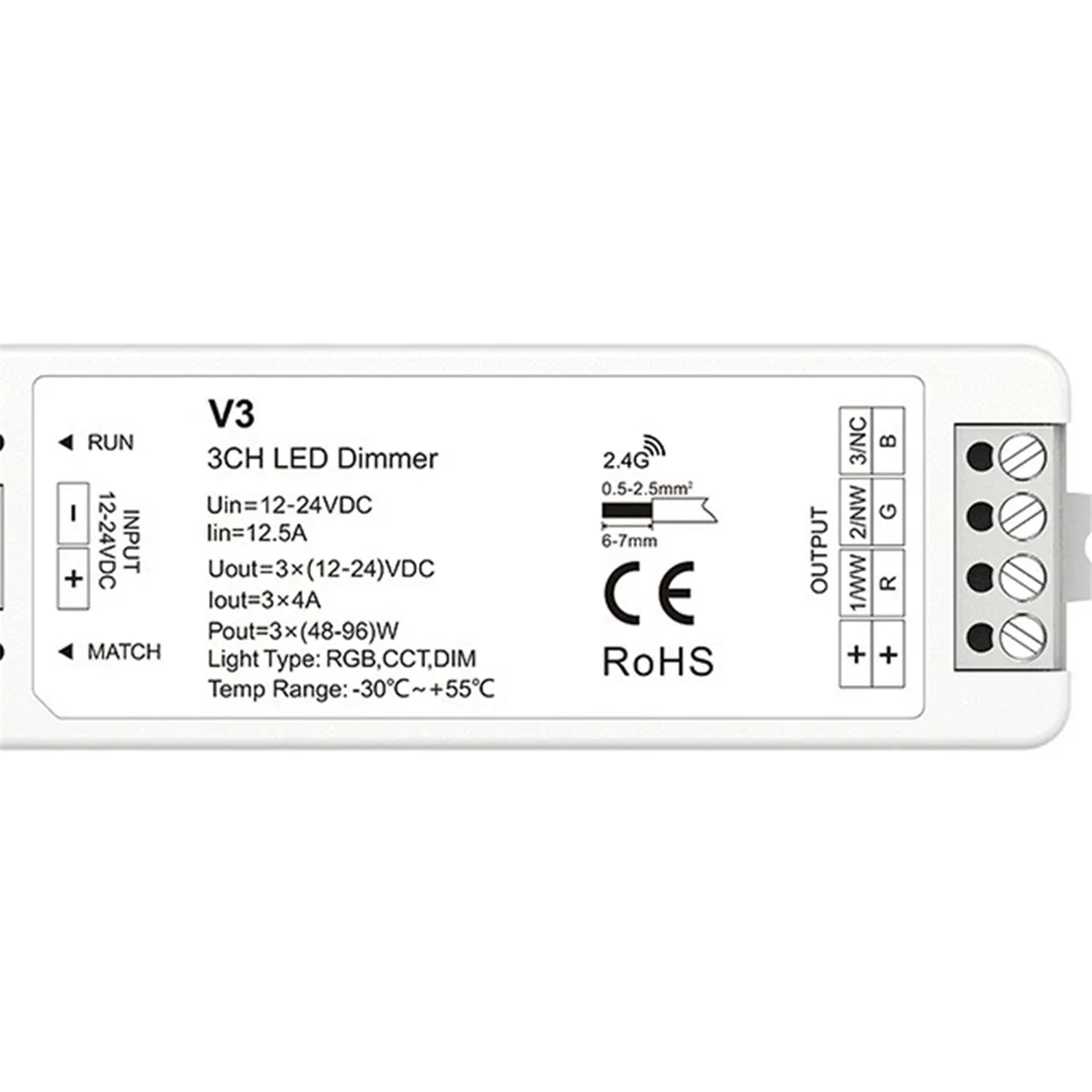 SUPER DEAL Pengontrol LED 3-kanal 2.4G DC12-24V peredupan