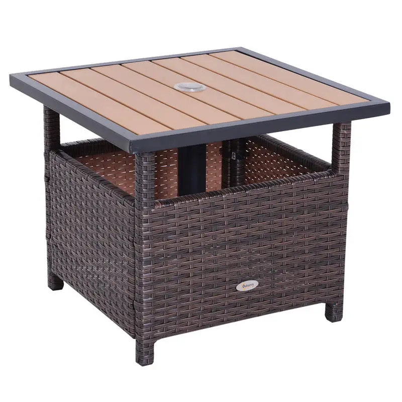 Polyrattan Beistelltisch Gartentisch Terrassentisch Schirmständer für Sonnenschirm inkl. Sandsack Braun 55,5 x 55,5 x 46 cm