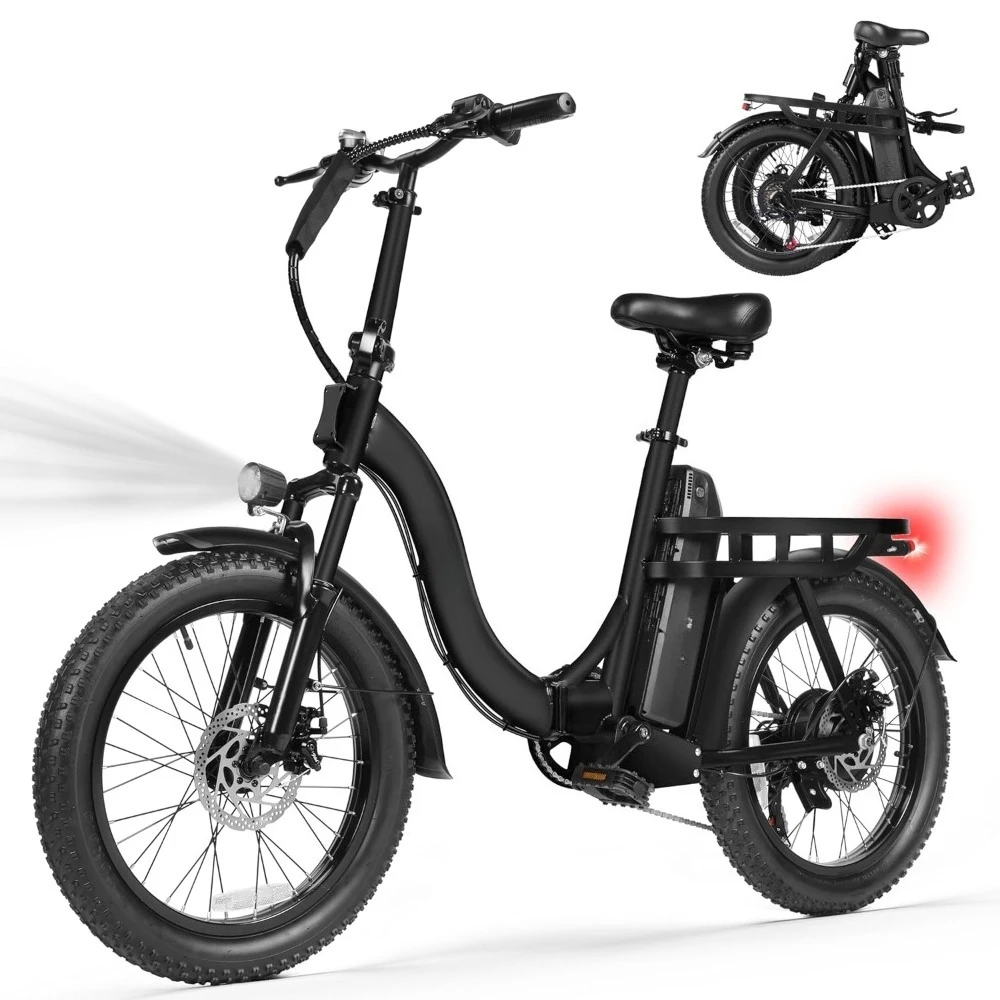 Electric Bike for Adults – 1200W Peak Motor, Folding 20x3 Fat Tire E‑Bike, 48V 10.4Ah Battery, Step‑Through Cargo, Customized