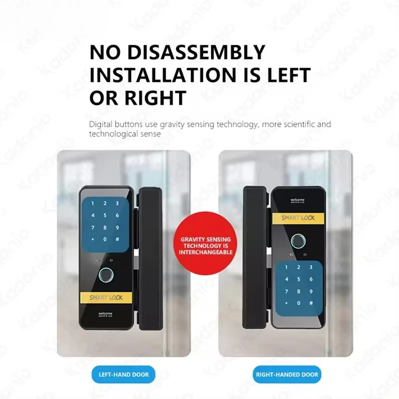 Biometric Fingerprint Time Record Zinc Alloy Security Frameless Glass Sliding Door Smart Lock