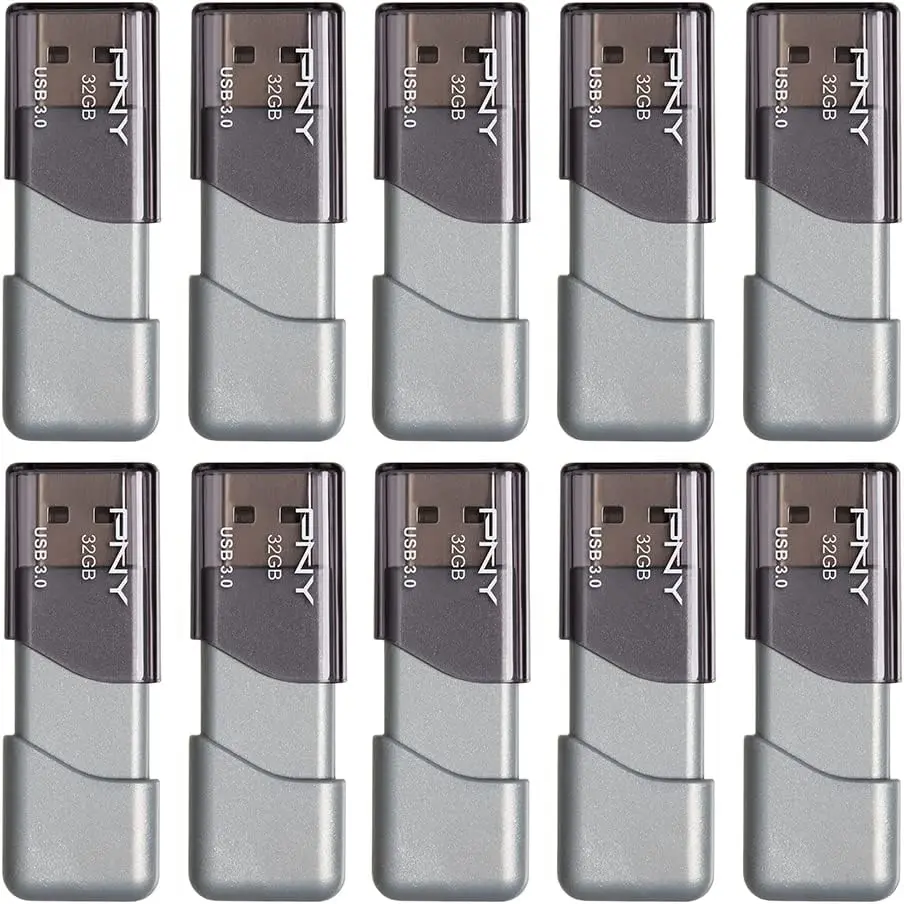32GB USB 3.0 Flash Drive, Pack of 10, Turbo Attaché 3, High-Speed Transfer, Durable Sliding Collar