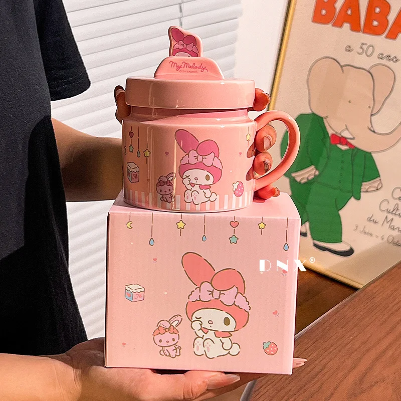 

Cute My Melody Kuromi Ceramic mug High-appearance-level mark cup.Gift box packing Personalized and creative coffee cup