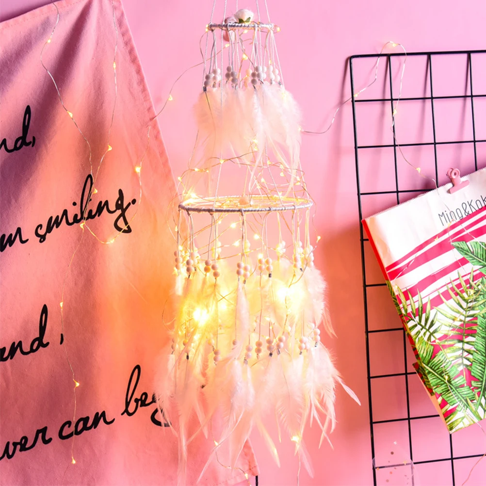 

Dream Catcher Light Wind Chime Pendant Pearl Decor Hanging Home Bedroom Party Car Decoration Gift White Long Lasting Use