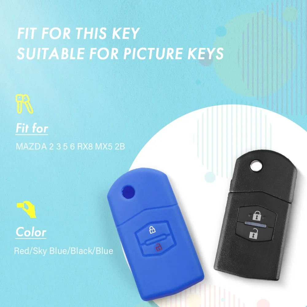 KEYYOU 2 Buttons Silicone Remote Fob Flip Key Case Cover For Mazda M2 3 5 M6 8 Speed CX-5 CX7 CX-9 MX-5 RX