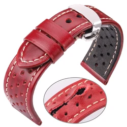 Breathable Genuine Leather Watch Strap Cowhide Band With Deployment Clasp 18mm To 24mm Available In 5 Colors Unisex Watchband