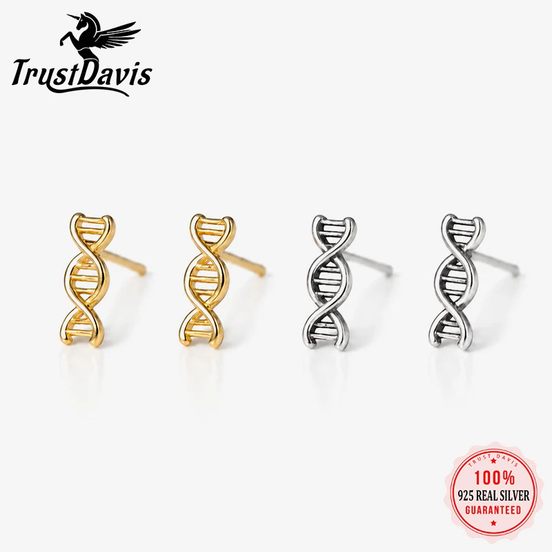 TrustDavis 925 Sterling Silver DNA Stud Earrings Minimalist Double Helix Earrings for Women Daily Wear Jewelry Gift DS5001