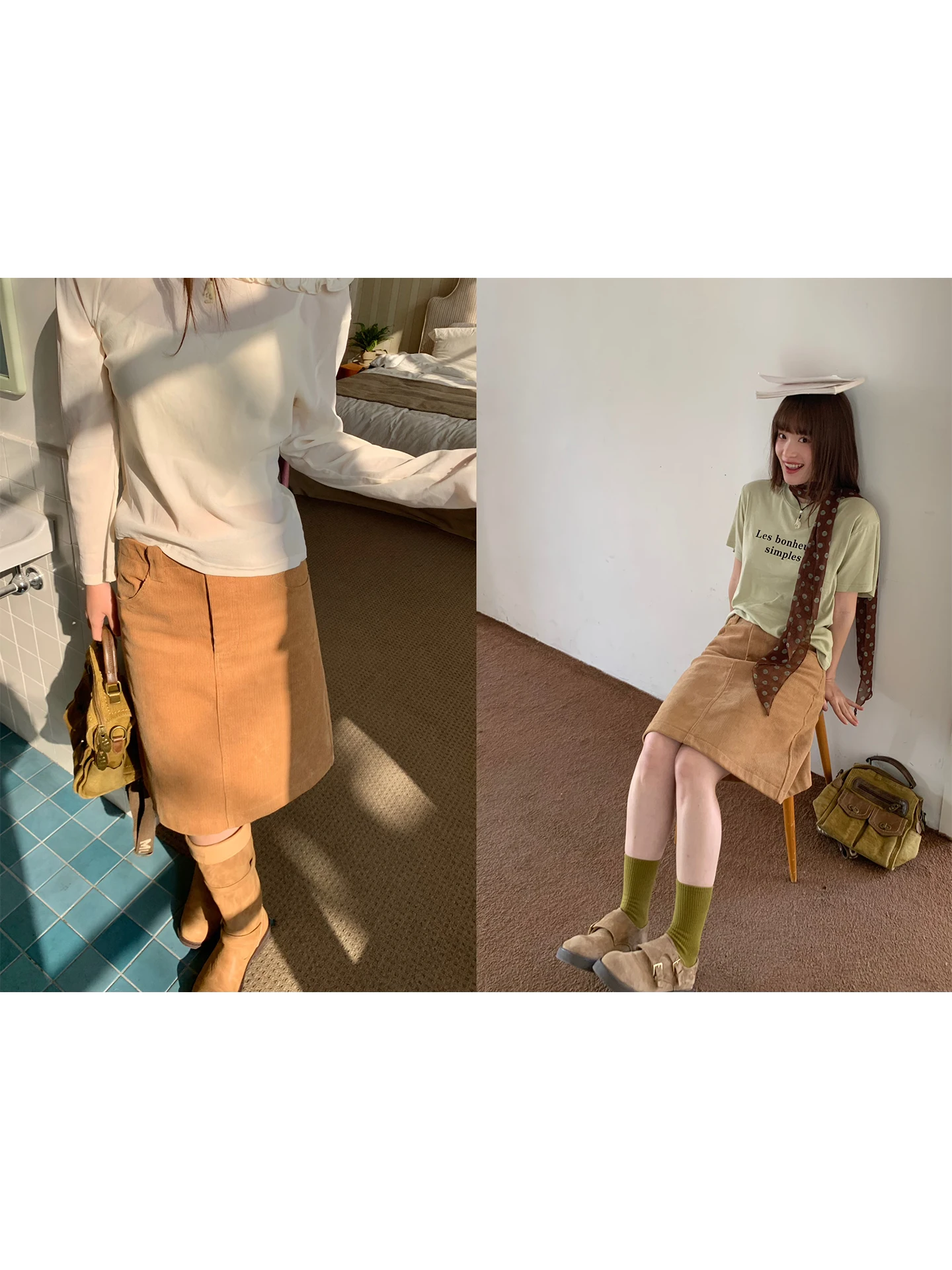 

Diamond Texture Corduroy Skirt High Waist A-Line Straight Cut Breathable Comfortable Casual Sle Women's Skirt