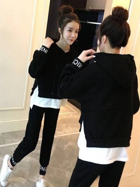 

Loose Casual Women's Sportswear Set 200 Pounds Large Size Fashionable Sweatshirt Two-Piece Suit Korean Style High Waist Long ...