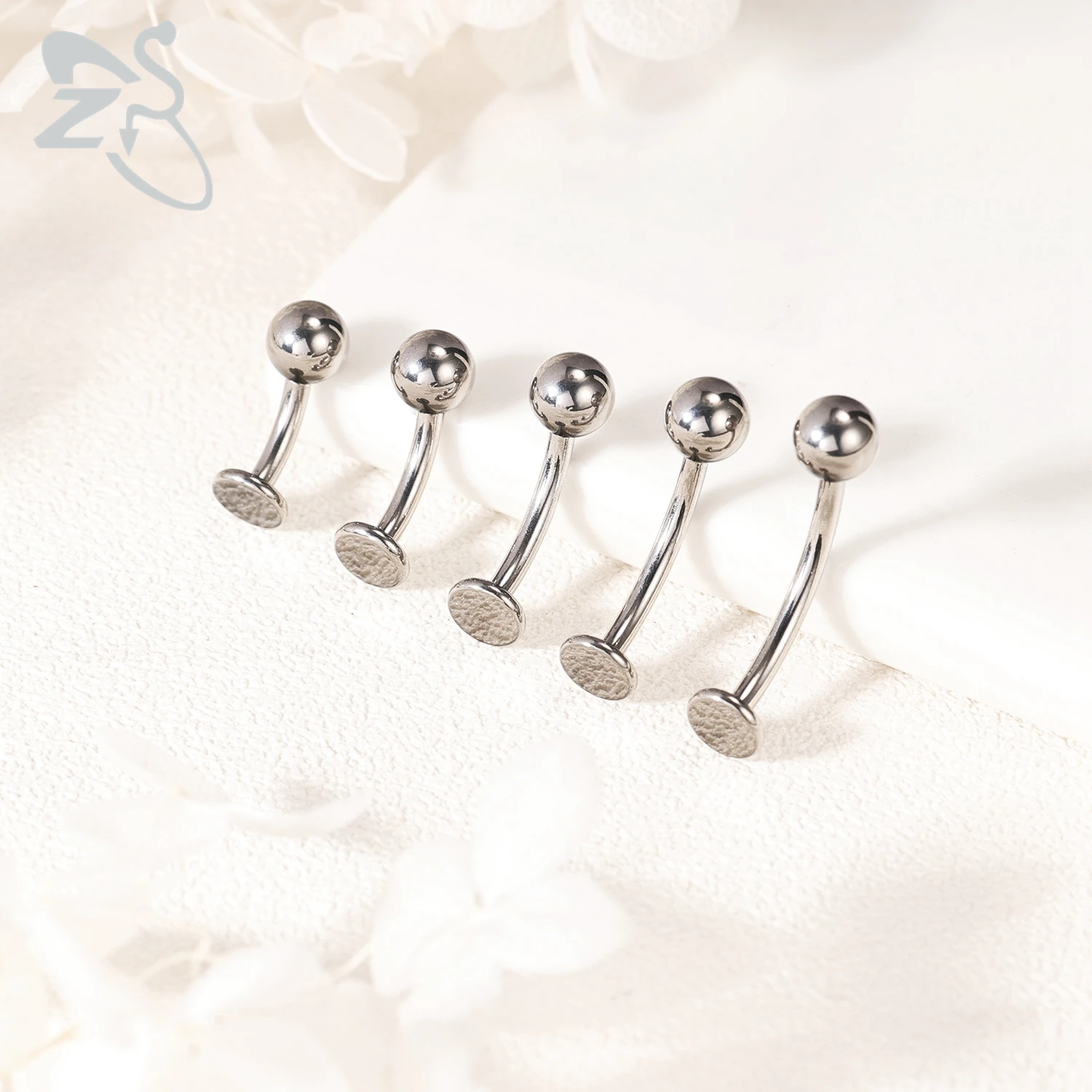 ZS 1 PC F136 G23 Titanium Steel Belly Button Ring For Men Women 14G Flat Back Navel Lip Piercing CZ Crystal Body Jewelry 6-14MM