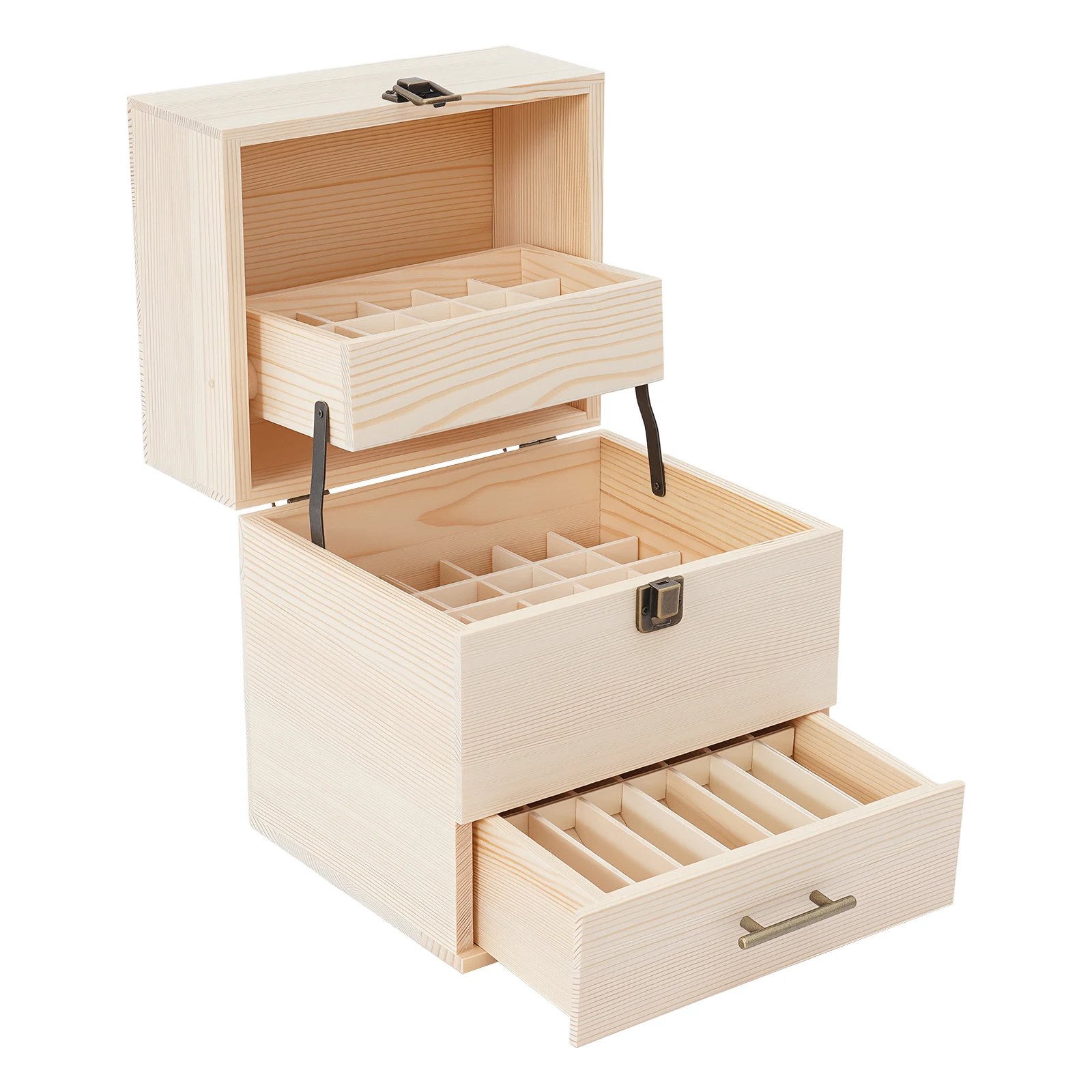 3-Tier Essential Oil Storage Box with 59 Slots,Wooden Organizer for 15ml/10ml Bottles, Nail Polish, Jewelry & Cosmetics Storage