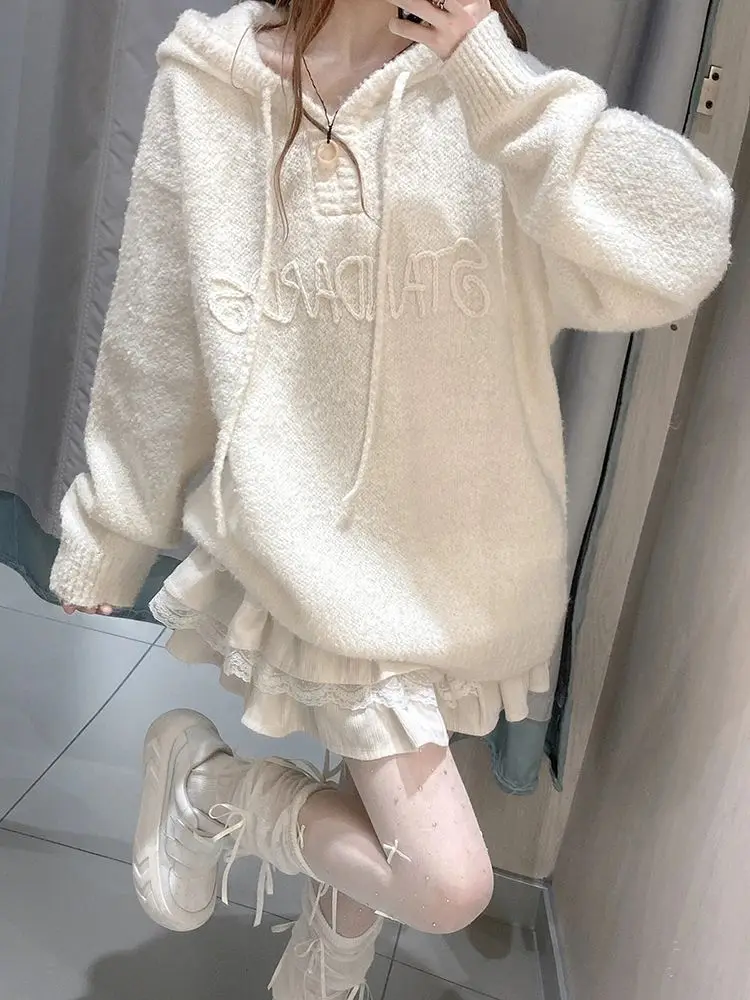 

Japanese College Style Sweet Soft Lazy Hooded Pullover Sweater Women Autumn Winter New Niche Loose Sweater