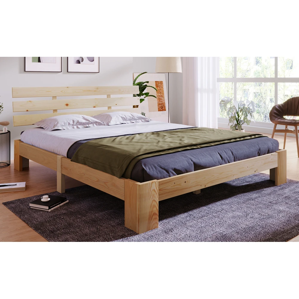 Holzbett, Doppelbett mit Kopfteil des Bettrahmens mit Schieferrost, 200 x 140 cm, Massivholz-Doppelbett, kann als Bett aus Kiefernholz verwendet werden – Detail 5