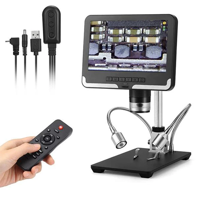 Albenth 7 Inch LCD Screen FHD 1080P 200X Digital Electronic Video Microscope With Dual Gooseneck LED Lights