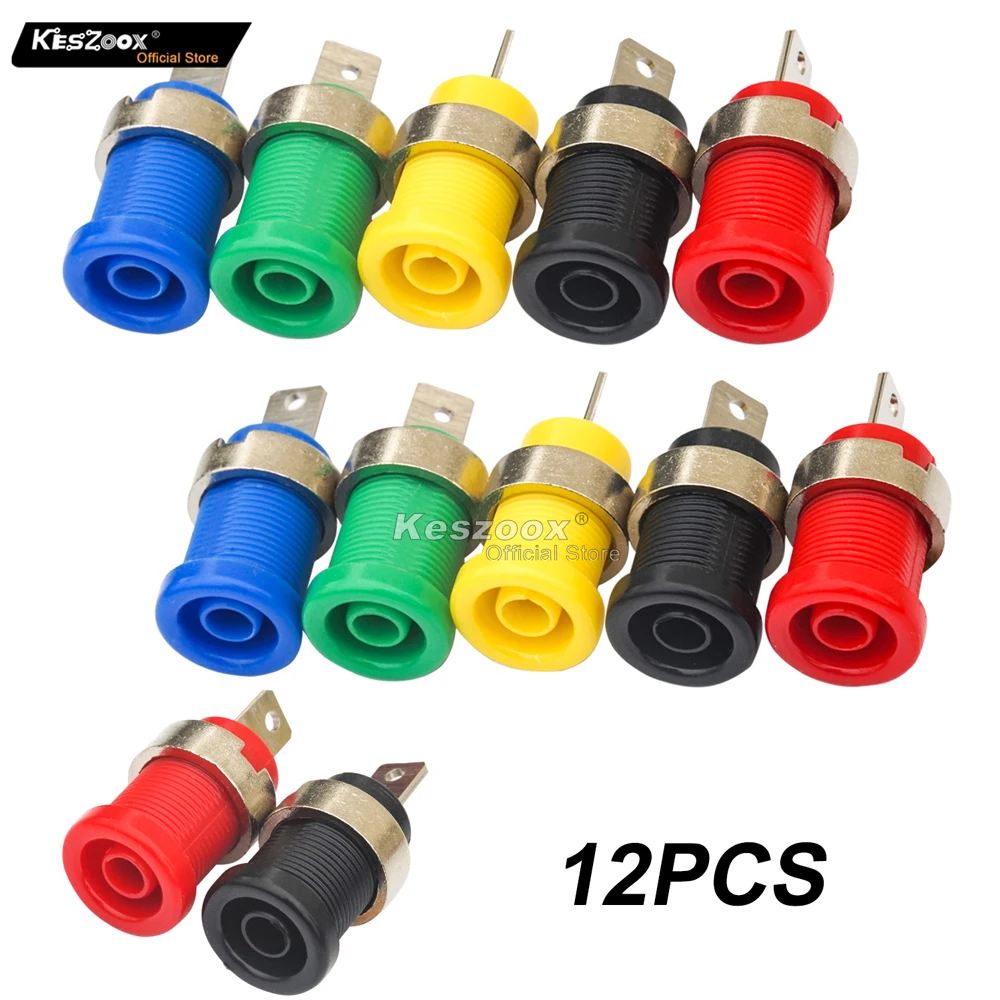 

Keszoox 12Pcs 4mm Banana Jack Female Panel Mount Banana Socket Binding Post Adapter for 4mm Banana Plug Connectors（5 Colors）