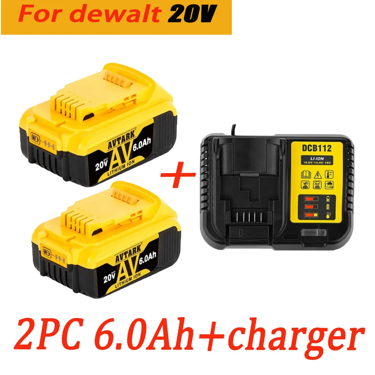 

20V 6Ah battery for DEWALT screwdriver for dewalt dcf850 dcf887 dcf922 DCB182 DCB205-2 DCB206-2 power tool battery & charger