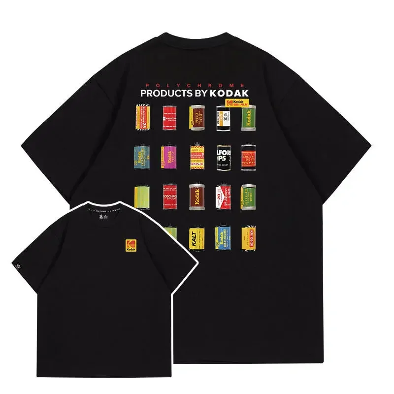 T-shirt d'été pour adulte de la marque Kodak avec imprimé film vintage, 100% coton pur, streetwear d