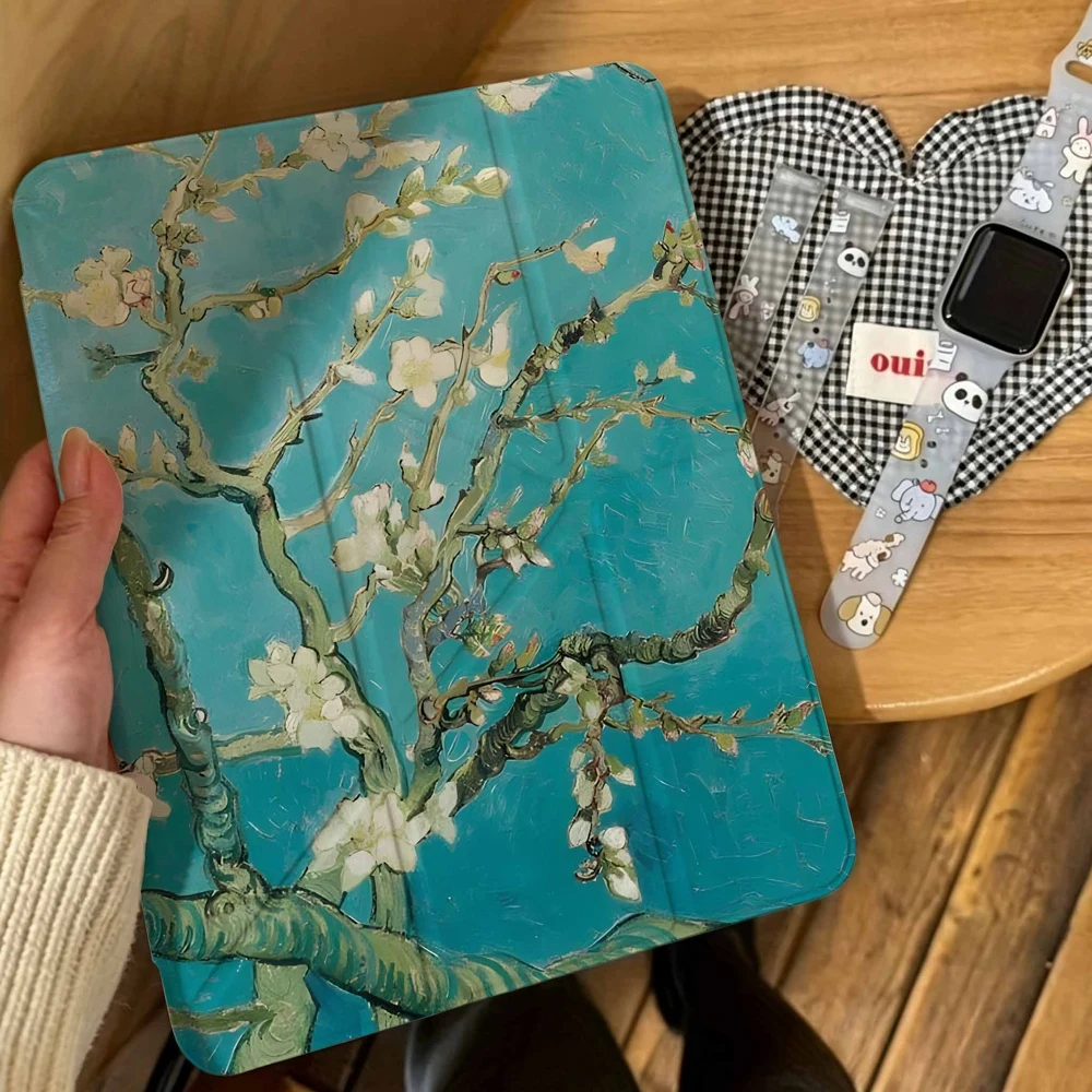 Almond Blossom Oil Painting For Samsung Galaxy Tab A8 A9 A11 S6 S7 S8 S9 S10 FE Plus Lite Protective With Pen Slot Tablet Case