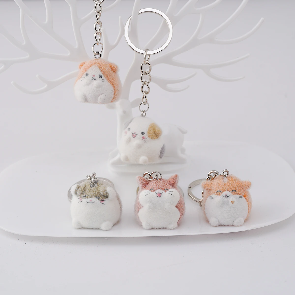 3D Creative Cute Resin Flocked Little hamsters Keychains ,Fashion Cartoon Animal Keyring ,Holiday Party Gift
