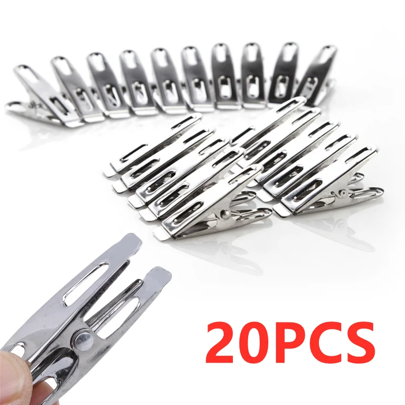 

20Pcs Stainless Steel Clothes Pegs Washing Clips Household Clothing Sealing Clip Windproof Clips Hang Pins Metal Clips Clamps