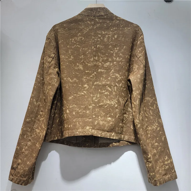 Spring Fashion Sequins Embroidery Flowers Coffee Color Short Denim Jacket Women Casual Stand Collar Long Sleeve Jeans Jackets