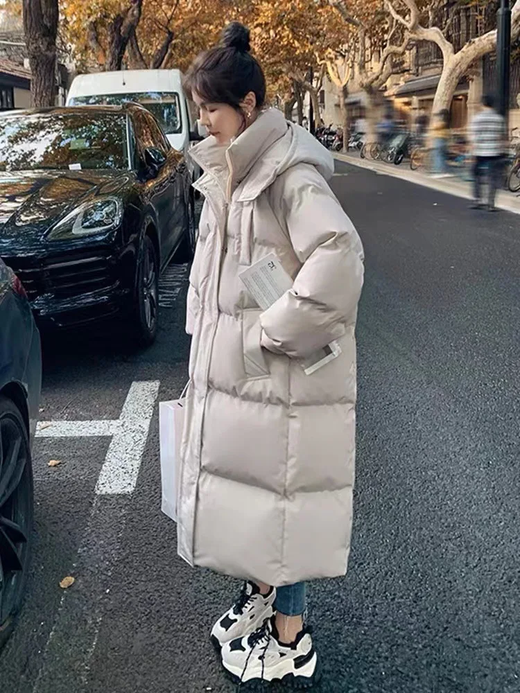 Korean Winter Jacket Woman Warm Loose Hooded Long Puff Coats Casual Fashion Thicken Streetwear Windproof Female Padded Parkas