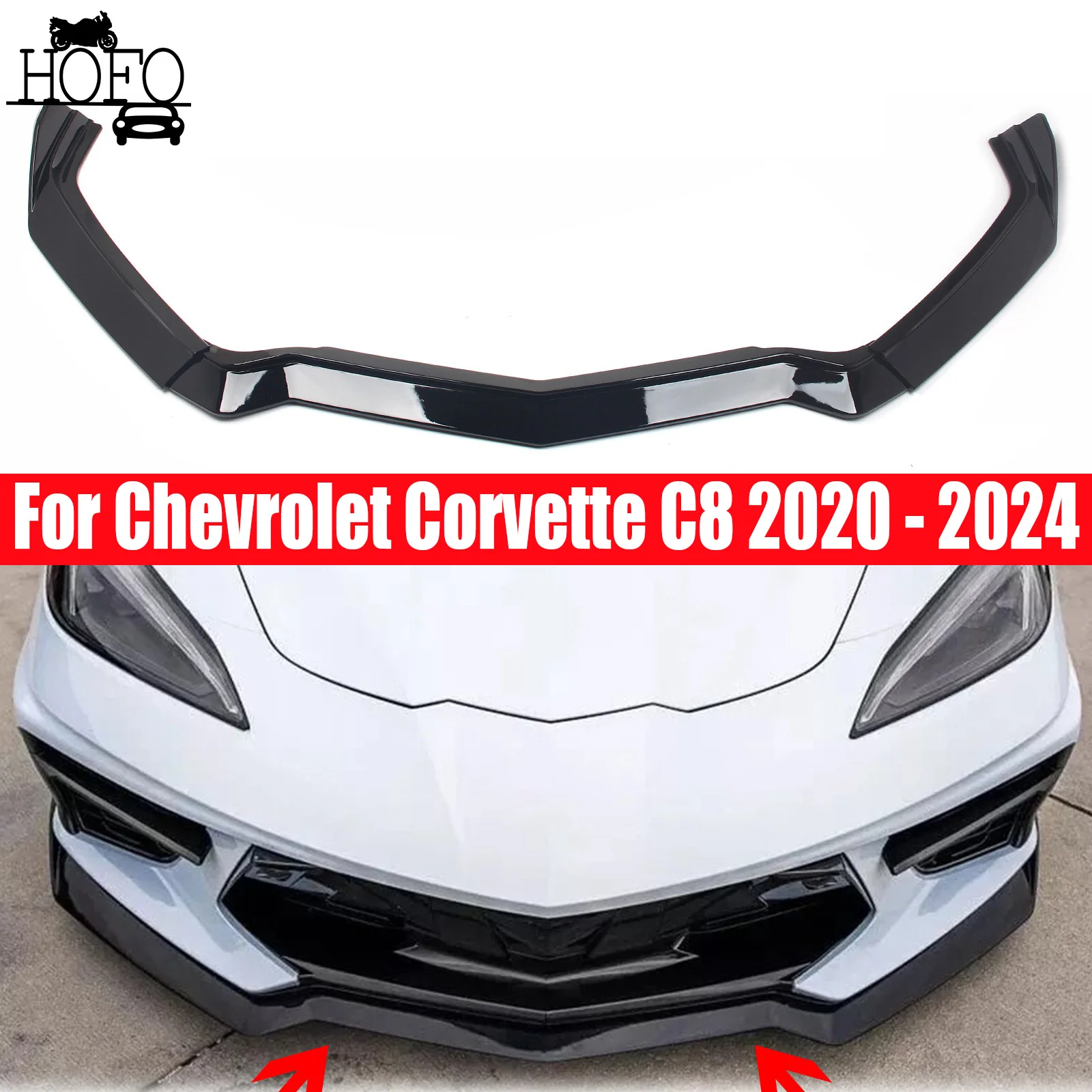 

Front Bumper Lip Car Accessories Gloss Black Spoiler Diffuser Splitter For Chevrolet Corvette C8 Z51 STG 5VM Style 2020- 2024