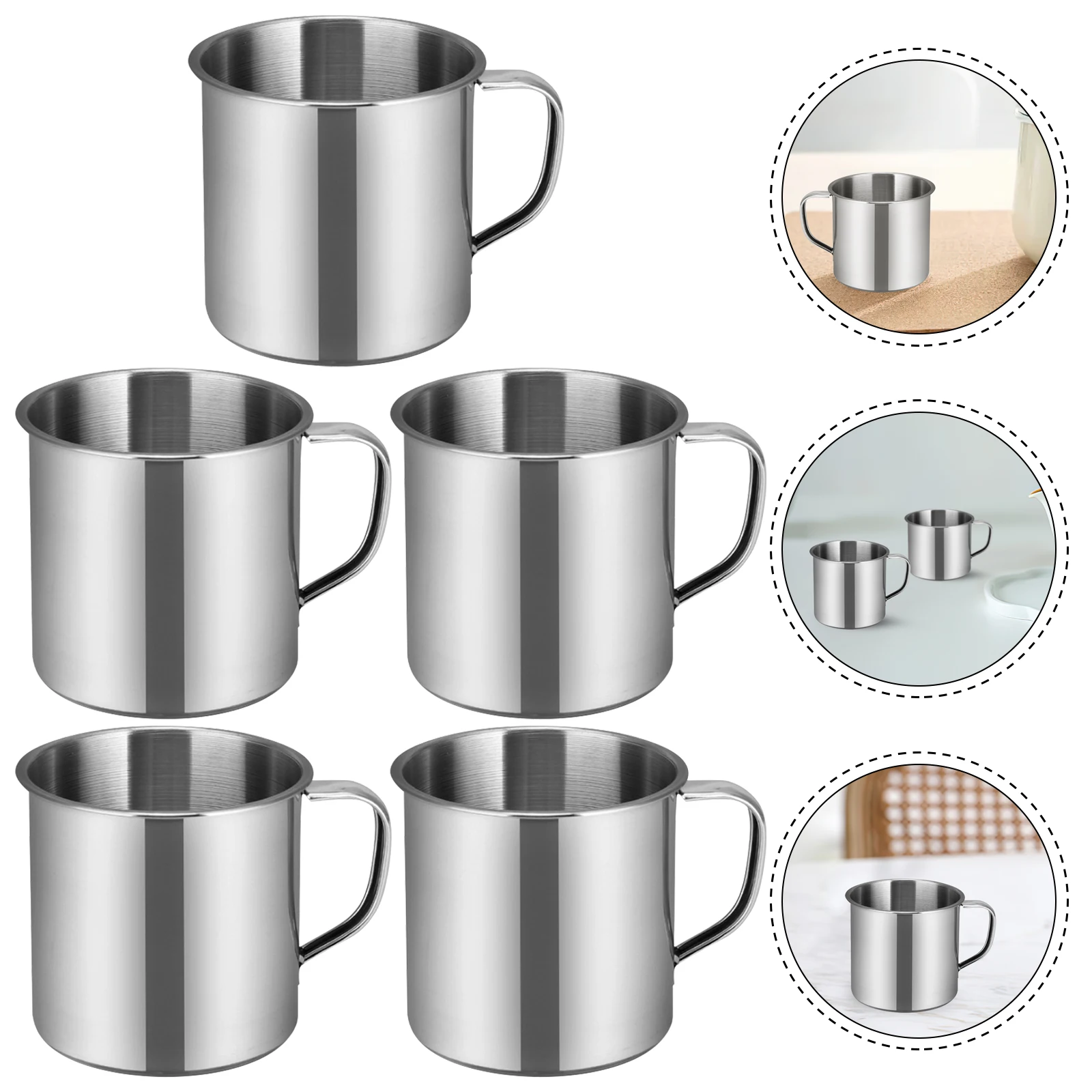 5pcs Stainless Steel Water Mugs Drop-Resistant Drinking Cups For Kids Kindergarten Travel Camping Coffee Tea Milk Beer Cup